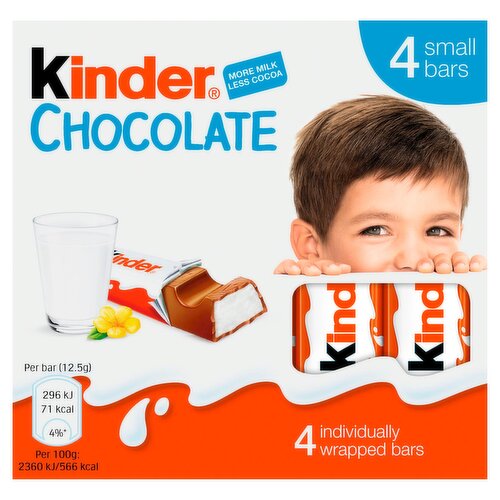 Kinder Milk Chocolate Fun Size Treat Snack Bars Multipack 4 x 12.5g