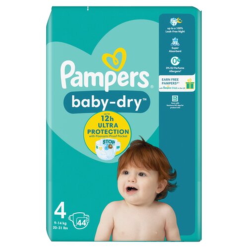 Pampers Baby-Dry Size 4, 44 Nappies, 9kg-14kg
