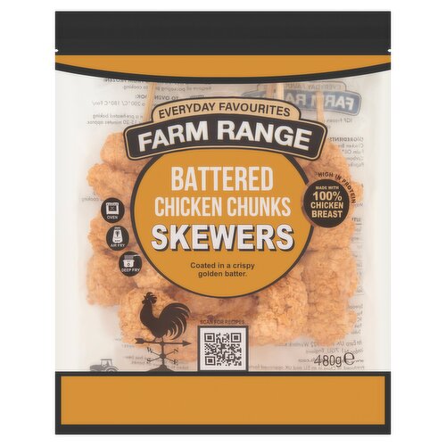 Farm Range Battered Chicken Chunk Skewers 480g