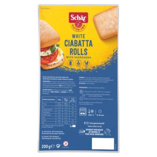 Schär Gluten-Free White Ciabatta Rolls 200g