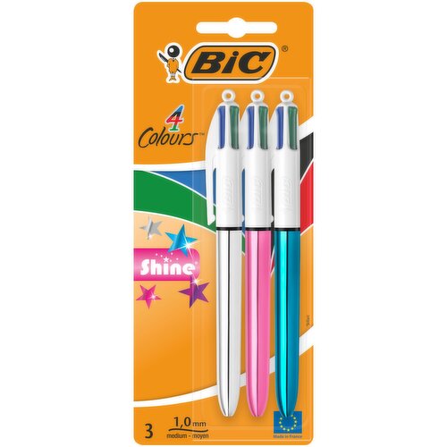 BIC 4 Colours Shine Ball Pens x3