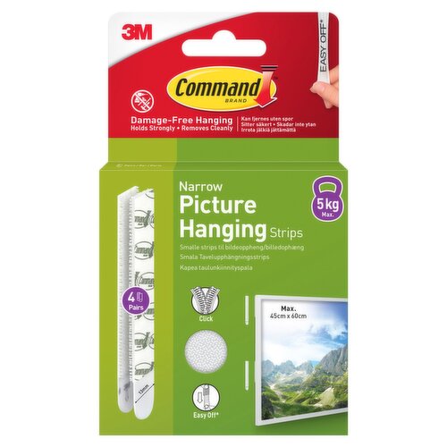 Command Brand Narrow Picture Hanging Strips 4 Pairs