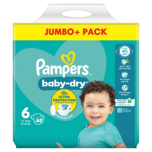 Pampers Baby-Dry Size 6, 62 Nappies