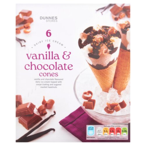 Dunnes Stores Vanilla & Chocolate Cones Dairy Ice Cream 414g (6 x 69g)