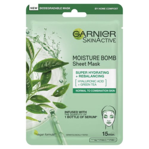 Garnier Moisture Bomb Green Tea Hydrating Face Sheet Mask Combination Skin 28g