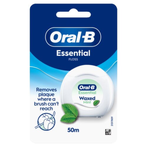 Oral-B Essential Floss - Removes Plaque - Waxed Dental Floss - Mint Flavour - 50m