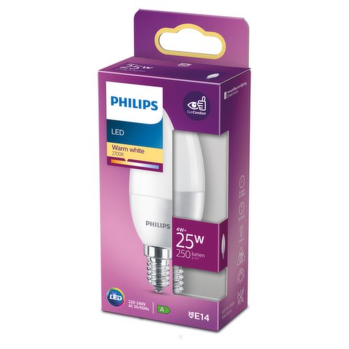Philips LED Frosted E14 Small Edison Screw 4W (25 Equivalent) Non-Dimmable Warm White Single Pack