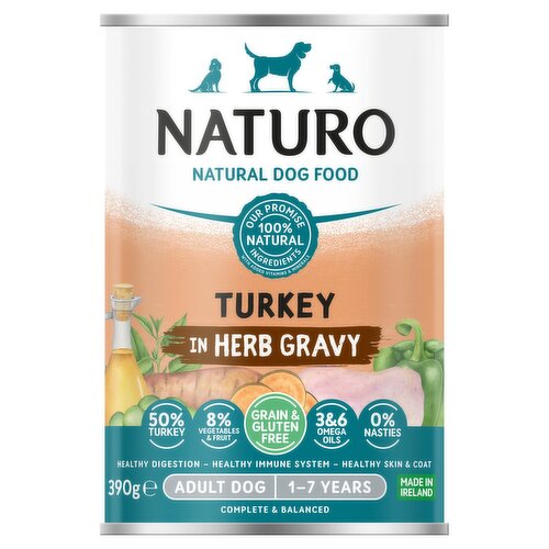 Naturo Natural Dog Food Turkey in Herb Gravy Adult Dog 1-7 Years 390g