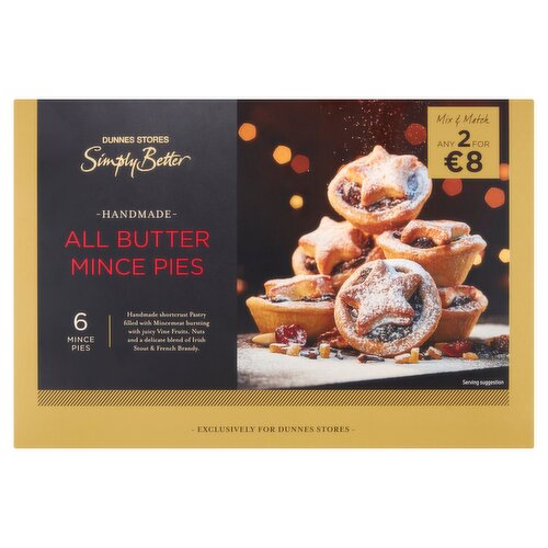 Dunnes Stores Simply Better Handmade 6 All Butter Mince Pies 400g