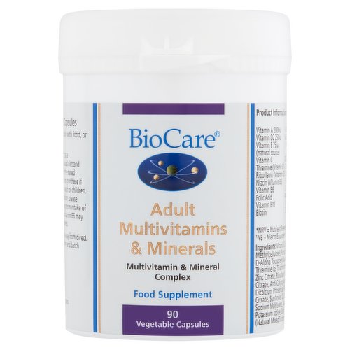 BioCare Adult Multivitamins & Minerals Food Supplement 90 Vegetable Capsules