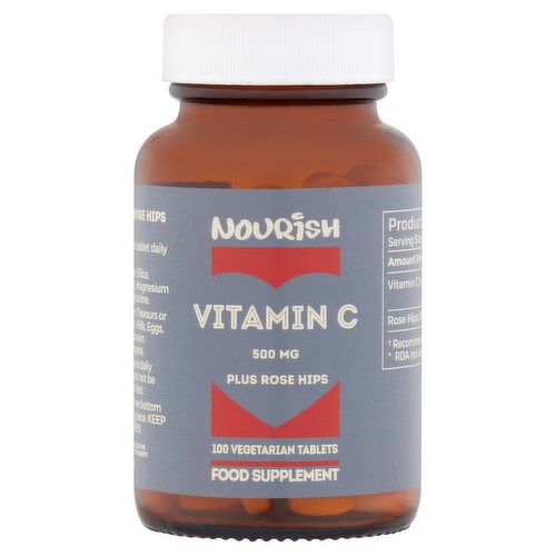 Nourish Vitamin C 500 mg Plus Rose Hips 100 Vegetarian Tablets