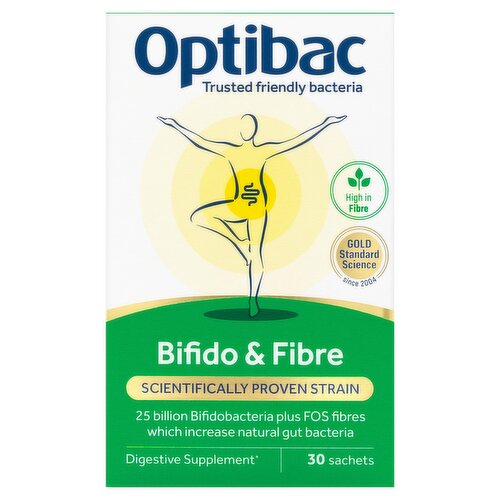 Optibac Bifido & Fibre - Vegan Digestive Supplement + FOS Fibre - 30 Sachets