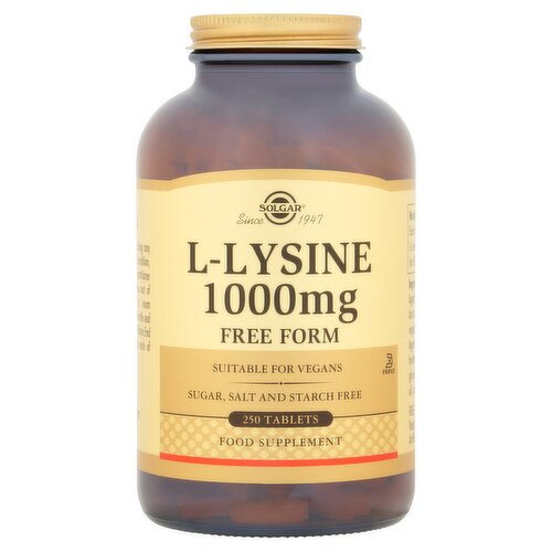 Solgar L-Lysine 1000mg Free Form Food Supplement 250 Tablets