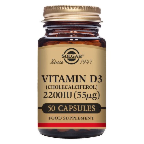 Solgar Vitamin D3 (Cholecalciferol) 2200 IU (55μg) 50 Vegetable Capsules