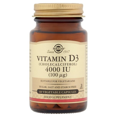 Solgar Vitamin D3 (Cholecalciferol) 4000 IU (100 μg) 60 Vegetable Capsules