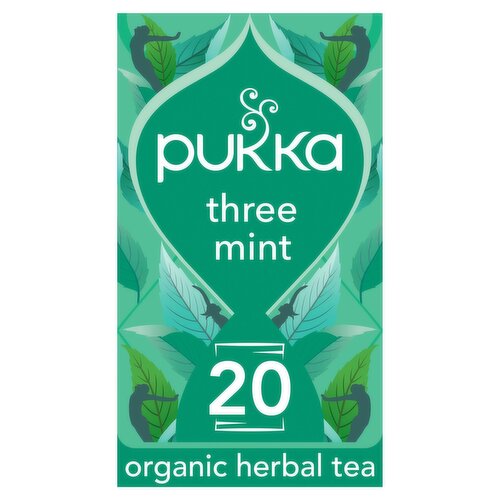 Pukka Organic Three Mint Tea 20 Home Compostable Herbal Tea Bags 32g