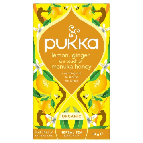 Pukka Organic Lemon, Ginger & a touch of Manuka Honey Tea 20 Home Compostable Herbal Tea Bags