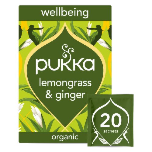 Pukka Organic Lemongrass & Ginger Tea 20 Home Compostable Herbal Tea Bags 36g
