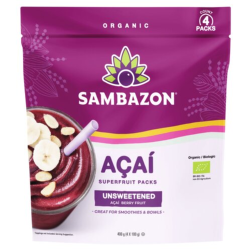 Sambazon Organic Açaí Berry Fruit Unsweetened 4 x 100g (400g)