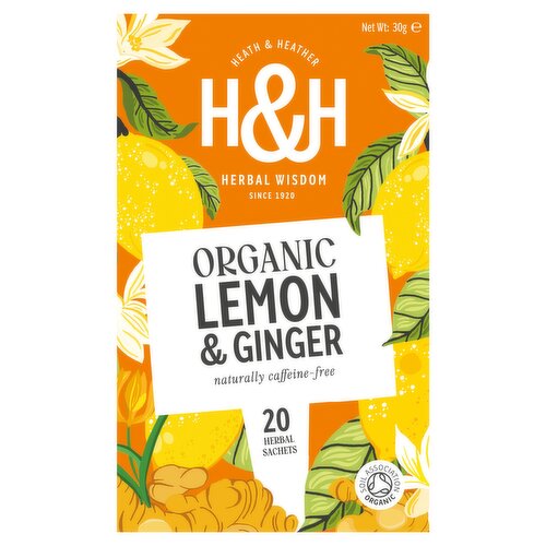 Heath & Heather Organic Lemon & Ginger 20 Envelope Bags 30g