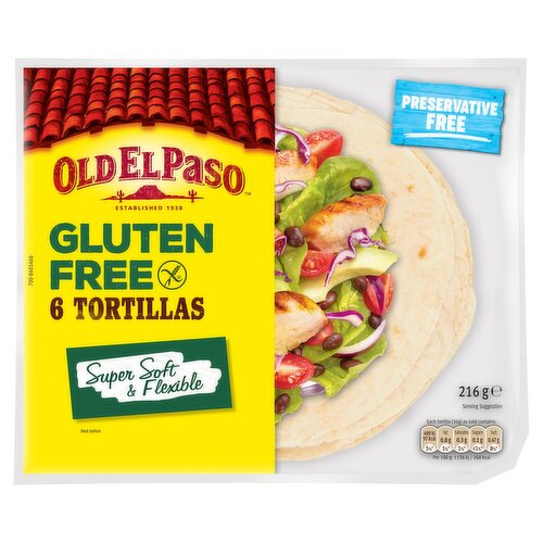 Old El Paso 6 Regular Gluten Free Tortilla Wraps 216G