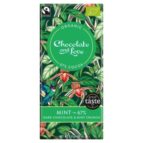 Chocolate and Love Organic Fairtrade - Mint 67% Dark Chocolate Mint - 80g