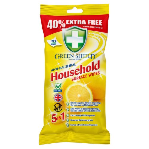 Green Shield Anti-Bacterial Household Surface Wipes 70 Large Wipes