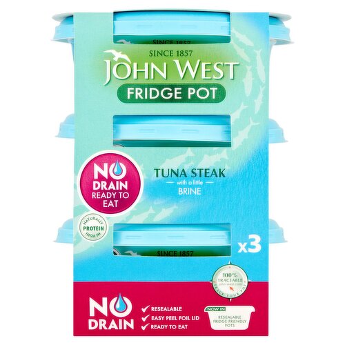 John West No Drain Fridge Pot Tuna Steak with a Little Brine 3 x 110g