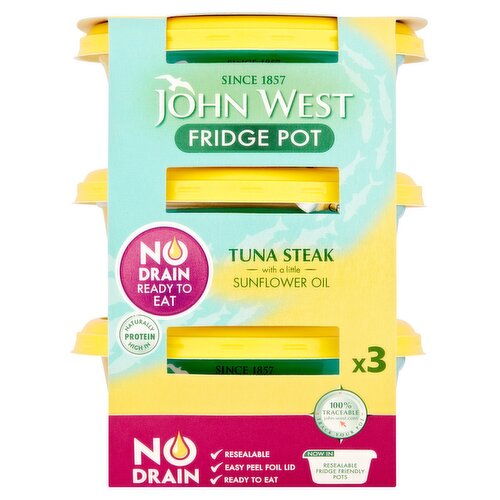 John West No Drain Fridge Pot Tuna Steak with a Little Sunflower Oil 3x110g