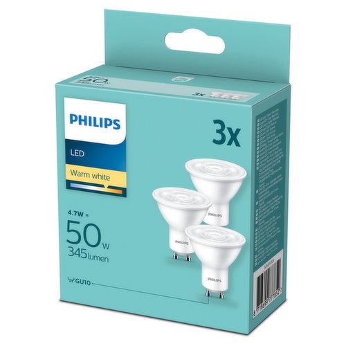 Philips LED Spot Light Bulb GU10 Spotlight 4.7W (50 Equivalent) Non-Dimmable Warm White 3 Pack