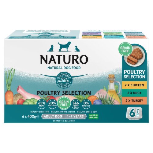 Naturo Natural Dog Food Poultry Selection Adult Dog 1-7 Years 6 x 400g