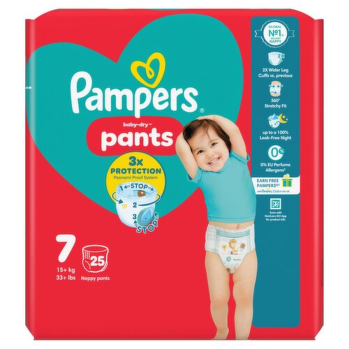 Pampers Baby-Dry Nappy Pants Size 7, 25 Nappies, 15kg+, Essential Pack