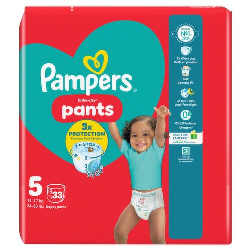 Pampers Baby-Dry Nappy Pants Size 5, 33 Nappies, 11kg-17kg, Essential Pack