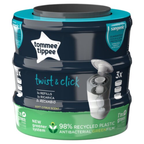 Tommee Tippee 3x Twist & Click Advanced Nappy Bin Refill Cassettes