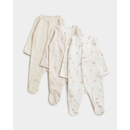 Baby Sleepsuit - Pack Of 3 Brown 0-3 Mths