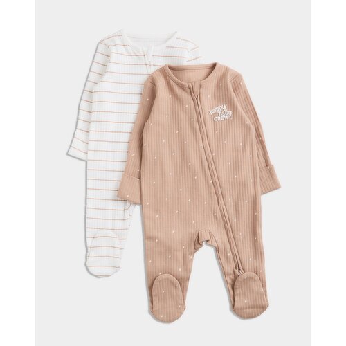 Cuddle Club Two-Way-Zip Sleepsuits Beige 0-3 Mths