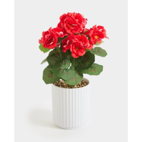 Faux Geranium Potted Plant Red