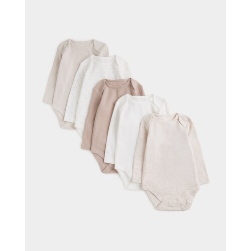 Long Sleeve Cotton Bodysuit- Pack Of 5 Stone 0-1 Months