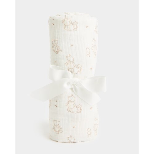 Bear Muslin Swaddle Blanket Taupe 