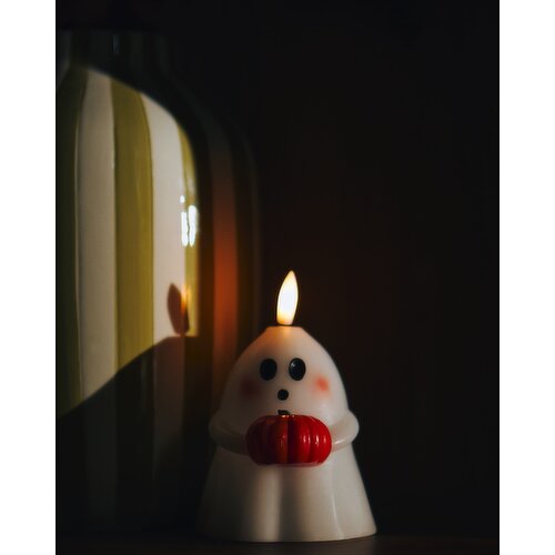 Flameless Ghost Candle With Pumpkin White