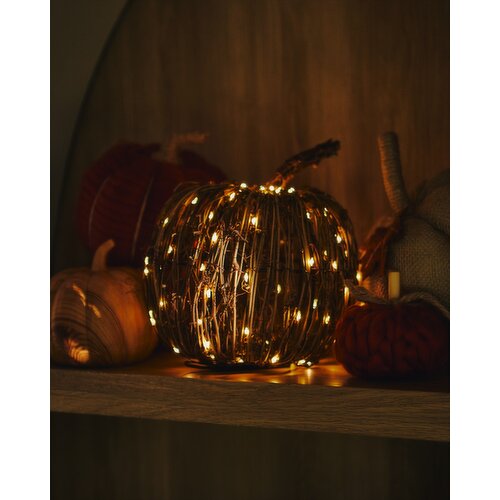 Rattan Pumpkin With LED Lights Natural