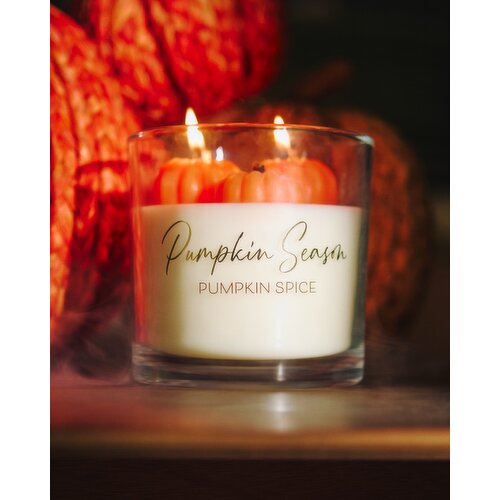 Glass Pumpkin Spice Candle With 3D Pumpkins Ivory 