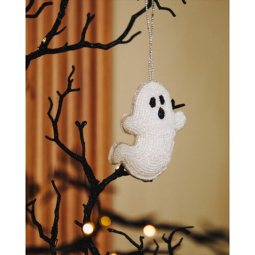 Beaded Ghost Hanging Decoration White