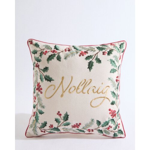 Nollaig Embroidered Cushion Natural