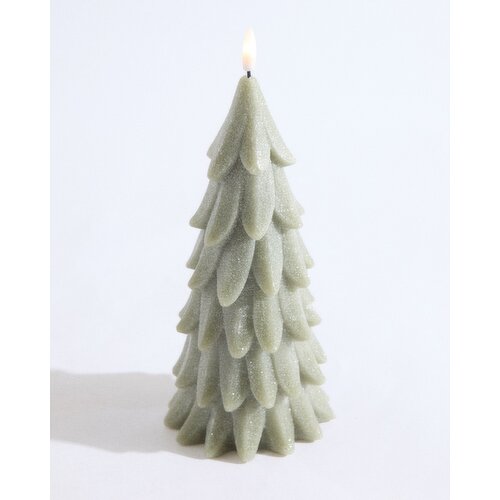 Flameless Frosted Tree Candle Green