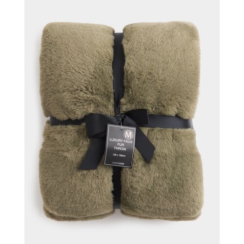 Luxury Faux Fur Throw Khaki M