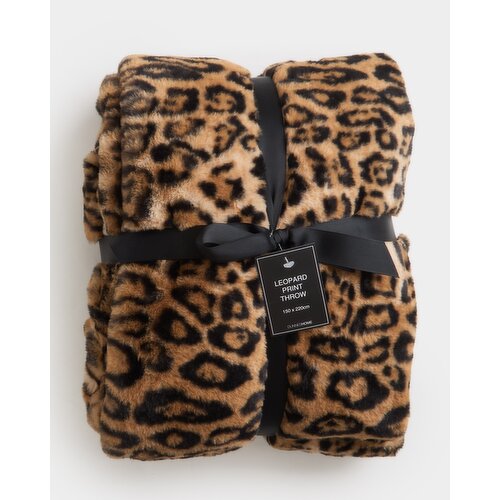 Leopard Print Faux Fur Throw Multi