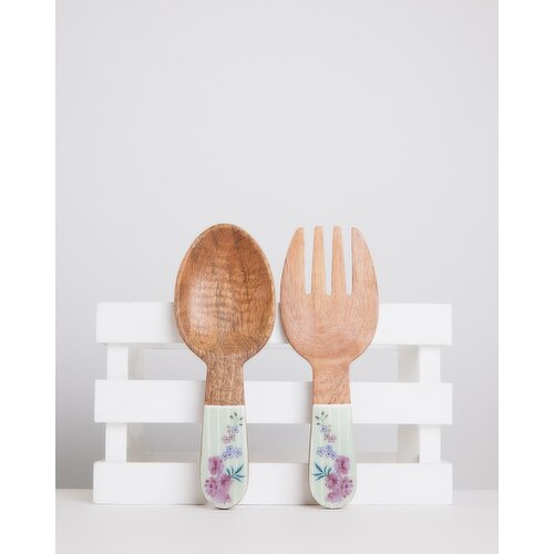 Carolyn Donnelly Eclectic Mango Wood Salad Servers Light-Blue