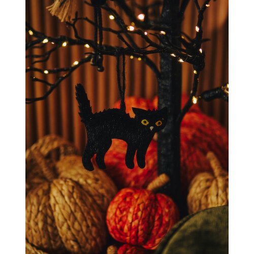 Fur Cat Hanging Decoration Black