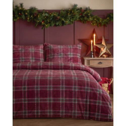 Fleece Check Duvet Set Red King Size